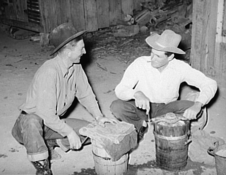 a couple of cowpokes cranking ice cream (these are NOT my family members…)