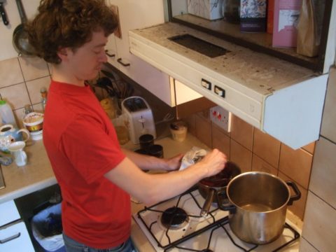 Peter melting chocolate
